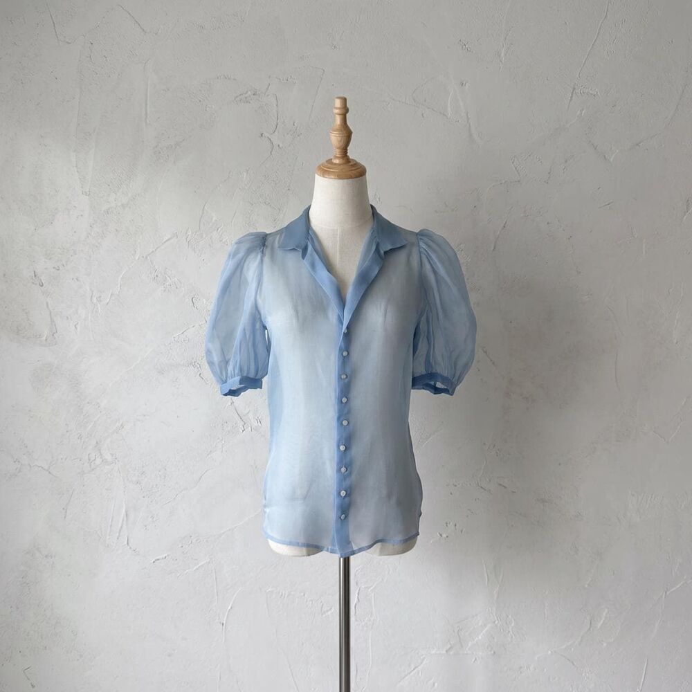 Ralph Lauren Blue Label Silk Puff-Sleeve Blouse in Saratoga Springs Blue | 2